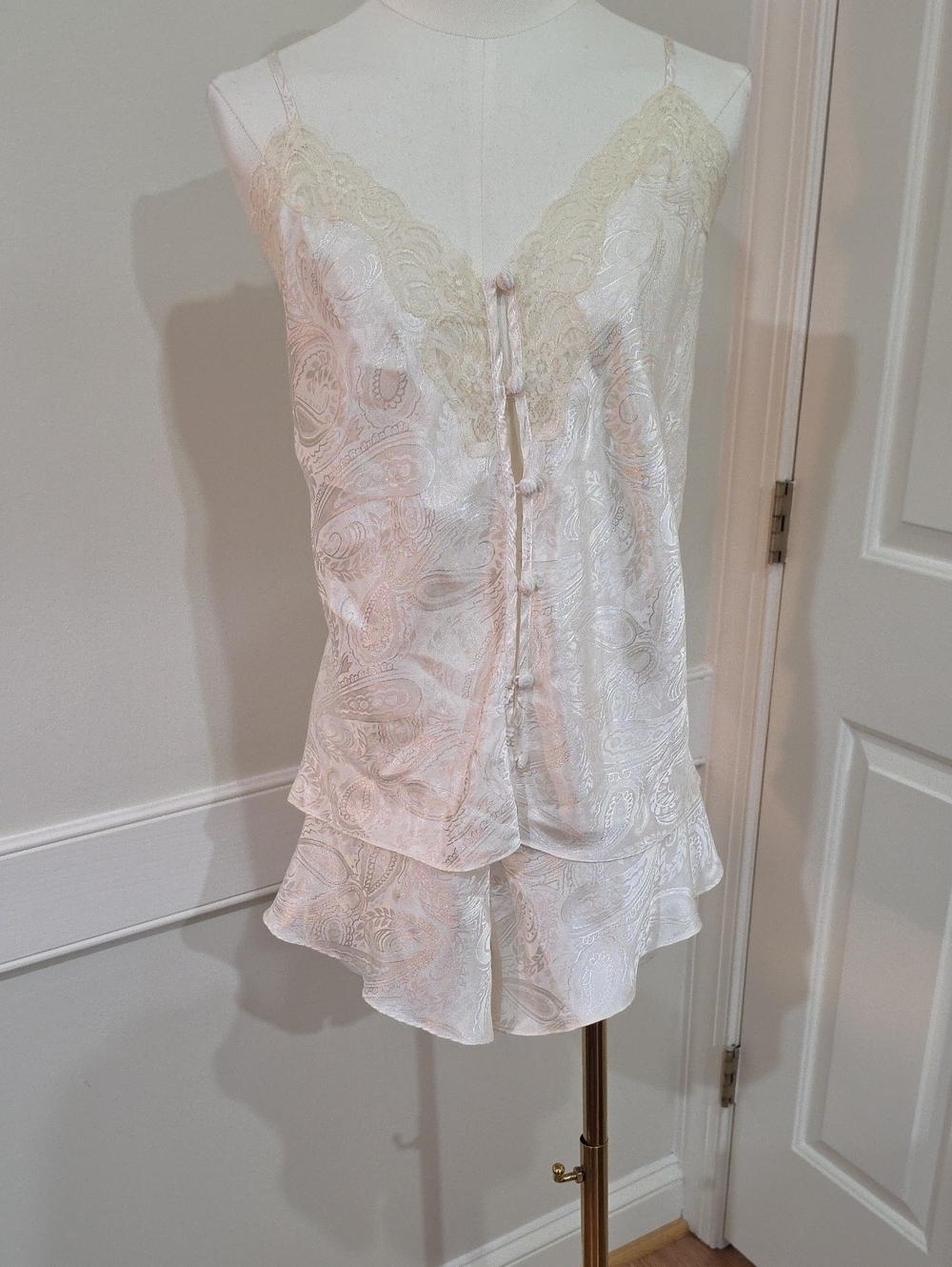 Erika Taylor Intimates Vintage 90s Camisole Lace Trim Ivory Set - Size XL
